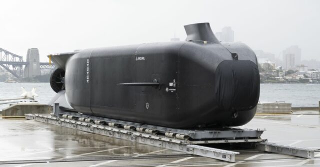 A inauguração do tubarão fantasma, um submarino Uncrewed, em Garden Island, Sydney. 10 de setembro de 2025.