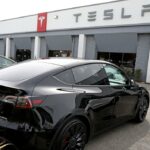 BURBANK, CA - FEBRUARY 16: Tesla Dealership along 811 S San Fernando Blvd, Thursday, Feb. 16, 2023 in Burbank, CA. Tesla, Inc. is recalling 362,758 vehicles in the U.S. because its Full Self-Driving Beta software may cause a crash, according a notice from the National Highway Transportation Safety Administration. (Gary Coronado / Los Angeles Times via Getty Images)