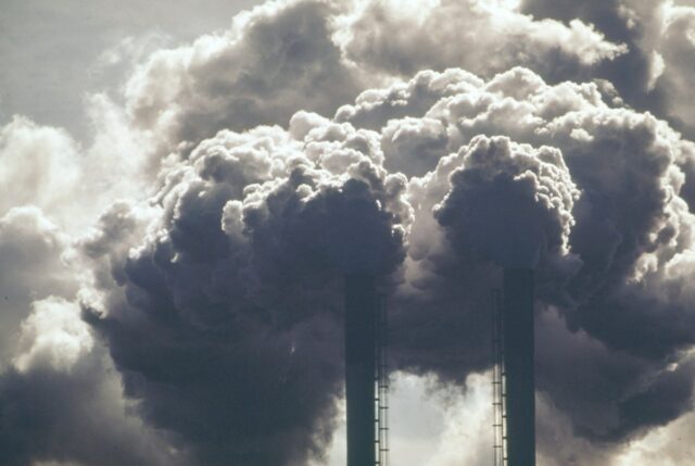 Image of air pollution in Lake Charles, Louisiana, pouring out of smokestacks at a chemical plant.