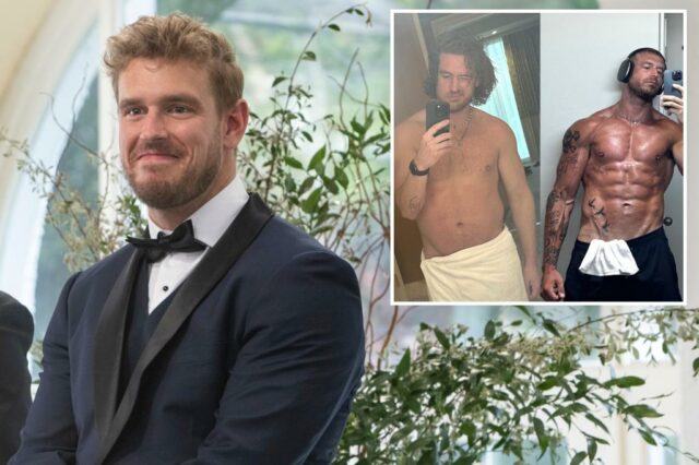Colagem de Shayne Jansen's antes e depois da transformação corporal no Instagram