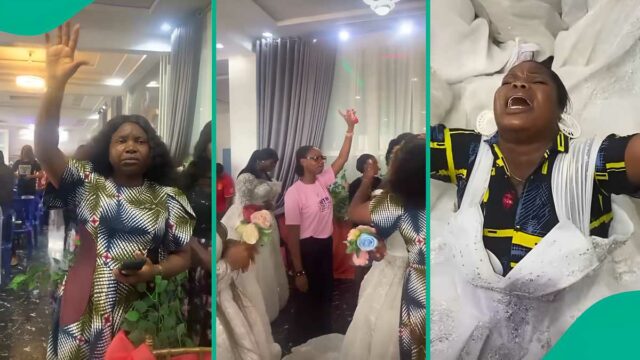 A igreja de Asaba vira o salão de casamento enquanto damas solteiras oram em vestidos de noiva para os maridos

