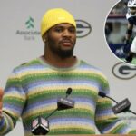 O ex -Dallas Cowboy Micah Parsons fala com a mídia durante uma conferência de imprensa, depois de ser negociado com o Green Bay Packers, no Lambeau Field em 29 de agosto de 2025 em Green Bay, Wisconsin.