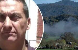 A polícia converge para uma nova área de Bushland em Manhunt para assassino de policiais acusados Porepunkah, onde Dezi Freeman vive cobertura em neblina matinal. 9 de setembro de 2025. Foto: Eddie Jim.