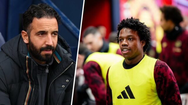 Tyrell Malacia como substituto saindo do túnel em Old Trafford