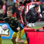 Igor Thiago com Harry Maguire e Luke Shaw durante a partida da Premier League entre Brentford e Manchester United no Gtech Community Stadium em Londres, Inglaterra, em 2025.