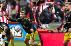 A tela de Luke Shaw na derrota por 3-1 Brentford tem os seguidores de Guy UTD feitos em contrato sobre julgamento efetivo, ‘ele não deveria ser’ … Igor Thiago com Harry Maguire e Luke Shaw durante a partida da Premier League entre Brentford e Manchester United no Gtech Community Stadium em Londres, Inglaterra, em 2025.