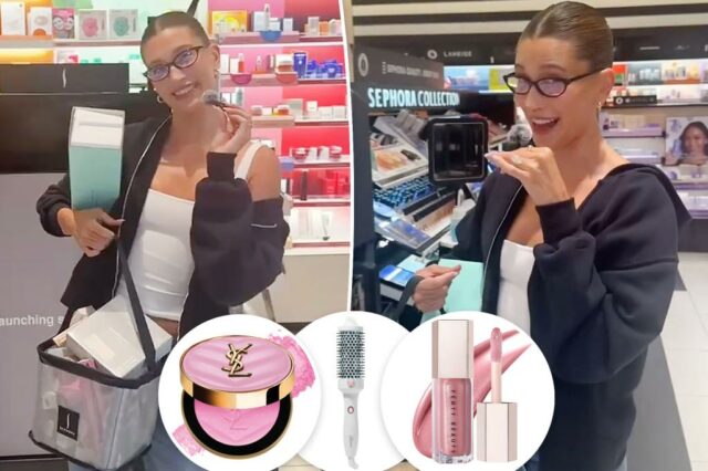 Hailey Bieber em uma loja Sephora