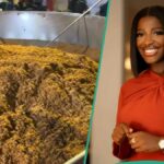 Akwa ibom Primeira dama designada reage quando Hilda Baci completa a oferta de recorde mundial para o maior pote de arroz Jollof