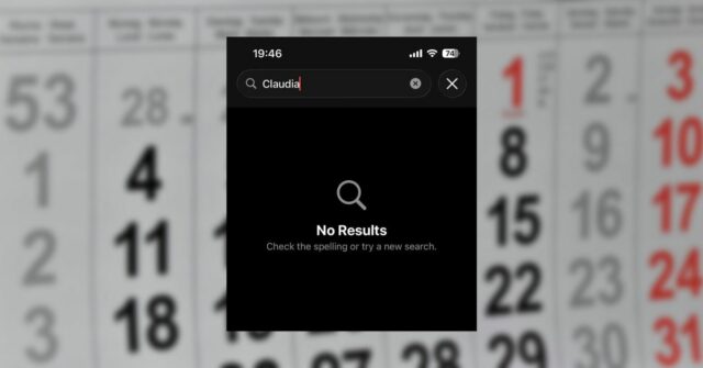 Alguns usuários relatam que a pesquisa está quebrada no aplicativo iOS 26 Apple Calendar | ScreenGrab de pesquisa falhada sobre a imagem do calendário borrado