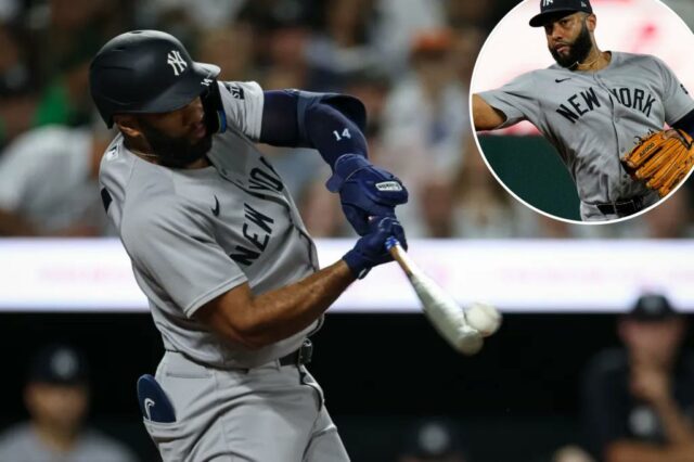 Amed Rosario atinge um dobro de duas corridas durante o jogo Yankees-Orioles em 18 de setembro de 2025.