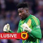 O goleiro do Manchester United, Andre Onana, enfrentando Lyon.