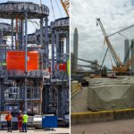 Componentes da Fundação Turbina eólica no Revolution Wind Construction Hub em Providence, Rhode Island.