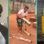 Assista a tendência de vídeo enquanto a mulher exibe comida que ela cozinhou com lenha, diz que o marido não gosta de gás
