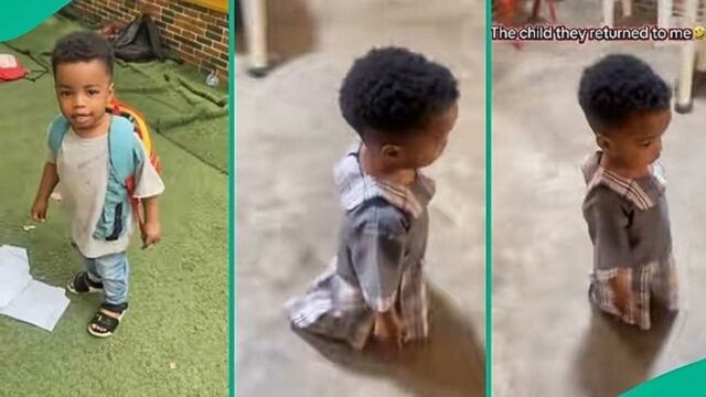 Assista ao vídeo engraçado quando o menino retorna da escola vestido de vestido

