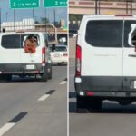 Uma janela presa não identificada na parte traseira do veículo de transporte da prisão na rodovia de Oklahoma em 2 de setembro.