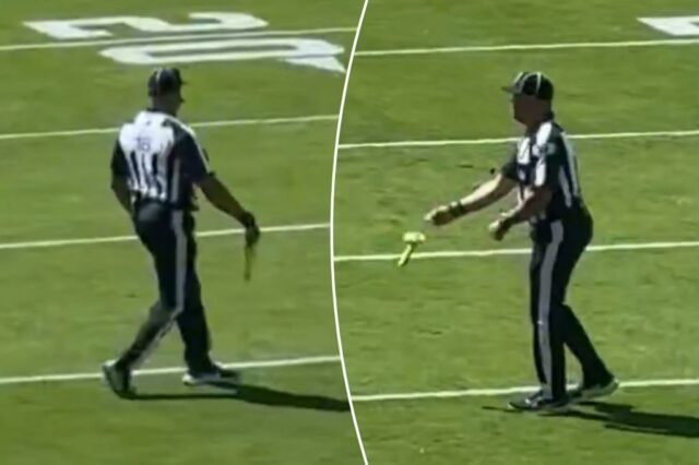 Um funcionário da NFL remove o brinquedo sexual do campo do Browns-Bengals.