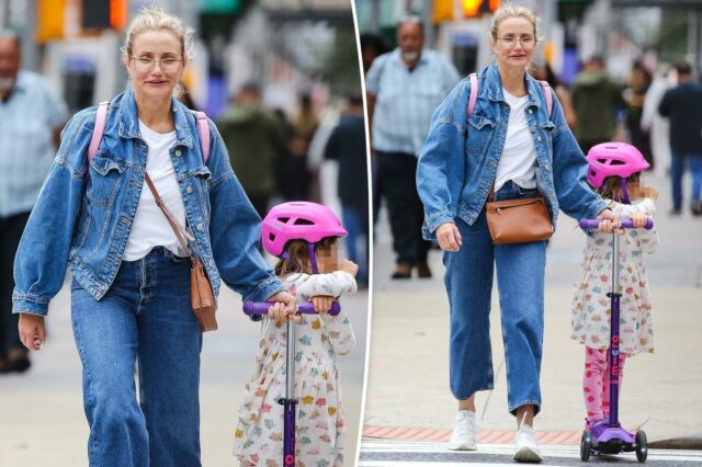 Cameron Diaz passeia por Nova York com a filha Raddix, 5, em raro passeio

