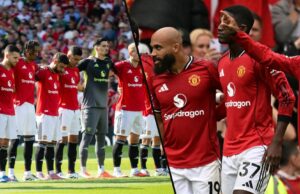 ‘Cantando justamente’ … O que Rio Ferdinand e Michael Owen afirmaram sobre 2 celebridades proeminentes da UTD masculina revela uma distinção significativa Bryan Mbeumo comemora com Bruno Fernandes, Kobbie Manoo e Amad Diallo durante a partida de futebol da Premier League inglesa entre o Manchester United e Burnley em Old Trafford em Manchester, Inglaterra, em 2025.