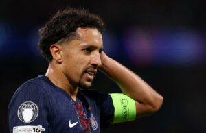 Capitão do PSG Marquinhos com lesão na perna Capitão do PSG Marquinhos com lesão na perna