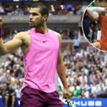 Carlos Alcaraz comemora durante a final do US Open em 7 de setembro de 2025.