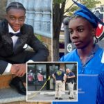 Sanjay Samuel 13 sentado em escadas de tijolos de terno e gravata borboleta.