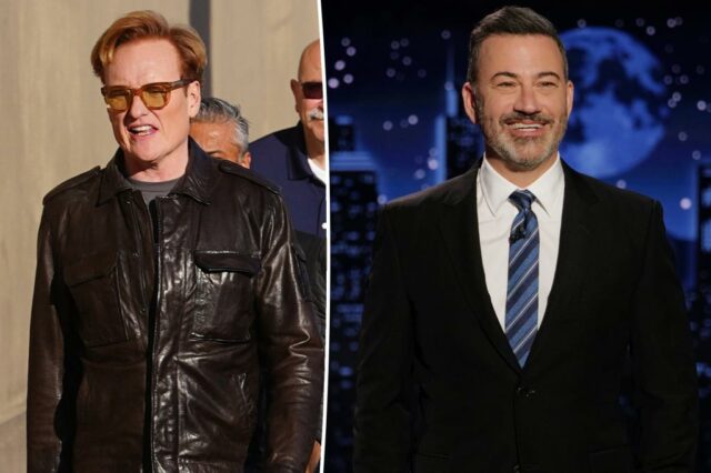 Conan O'Brien e Jimmy Kimmel rindo do Jimmy Kimmel Live!