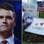 Os itens são exibidos no memorial improvisado para Charlie Kirk, fora da sede da Turning Point USA em 19 de setembro de 2025 em Phoenix, Arizona. Kirk, CEO e co-fundador da Turning Point USA, foi baleado e morto em 10 de setembro enquanto falava em um evento para o seu