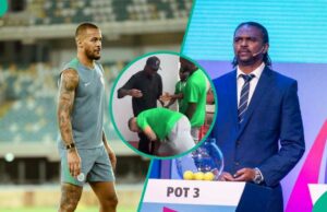 Ekong prostra antes de Nwankwo Kanu, coleta bênçãos da lenda antes do confronto da África do Sul Ekong prostra antes de Nwankwo Kanu, coleta bênçãos da lenda antes do confronto da África do Sul
