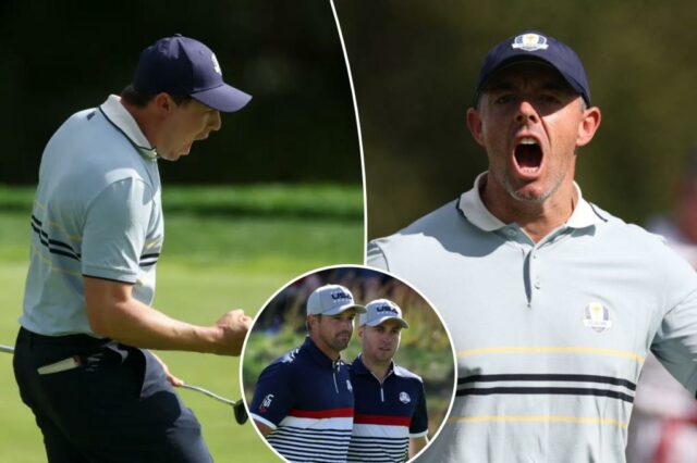 Equipe Europa dominando os americanos no início da Crowding Silenciing Ryder Cup

