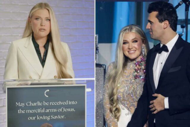 Erika Kirk revela que usa o pingente manchado de sangue do marido Charlie que foi arrancado do pescoço quando ele morreu

