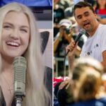 Erika Kirk visto sorrindo, faz anúncio no raro 'The Charlie Kirk Show'
