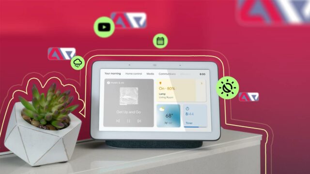 Um tablet Max Hub do Google Nest, ancorado.