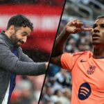 Marcus Rashford comemora com o joelho para o Barcelona.