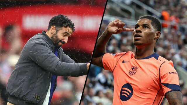 Marcus Rashford comemora com o joelho para o Barcelona.