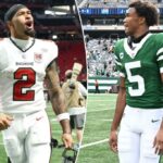 Garrett Wilson sai do campo após o jogo dos Jets-Steelers em 7 de setembro de 2025.