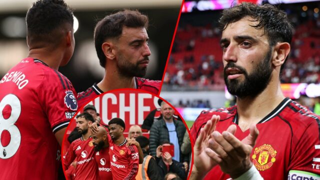 O meio-campista de Portugal, Bruno Fernandes, após a partida da Premier League Summer Series entre o Manchester United e o Everton no Mercedes-Benz Stadium em 2025 em Atlanta, Geórgia.