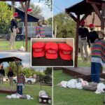 Halloween exibe faíscas de indignação por manequins linchados em chapéus vermelhos semelhantes a maga, bandeira mexicana