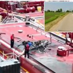 Estrada perto de onde ocorreu um acidente de helicóptero.
