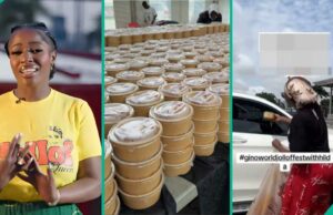 Hilda Baci distribui centenas de placas de arroz Jollof para pessoas na rua, faíscas de reações mistas Hilda Baci distribui centenas de placas de arroz Jollof para pessoas na rua, faíscas de reações mistas