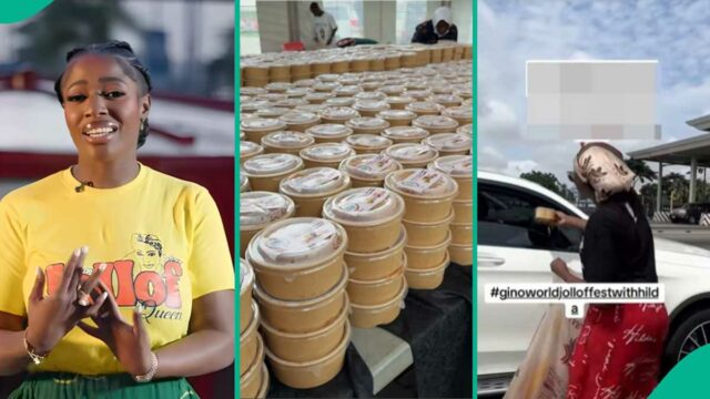 Hilda Baci distribui centenas de placas de arroz Jollof para pessoas na rua, faíscas de reações mistas

