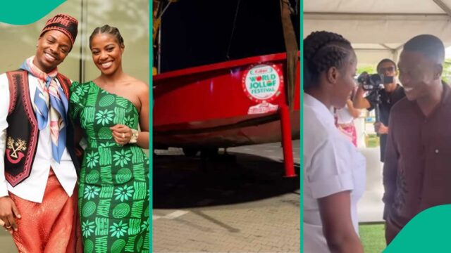 Hilda Baci emocionante em sua culinária enquanto o pastor Bolaji ora por ela, Enioluwa dá a ela flores

