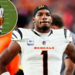 O jogador do Cincinnati Bengals, Ja'Marr Chase, olha do campo.