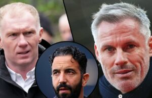 Jamie Carragher perguntou a Paul Scholes Scholars Significativa Utd Previsão direta implicando Ruben Amorim, Resposta falou em quantidades Paul Scholes chega para participar do funeral do ex -jogador de futebol do Manchester United e da Escócia, Denis Law, em 2025, em Manchester, Inglaterra.