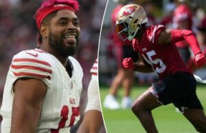 Jauan Jennings, 49ers vêm para contrato atualizado dias antes da semana 1 O wide receiver do San Francisco 49ers, Jauan Jennings (15), corre durante o treino no campo de treinamento de futebol da NFL da equipe, quarta -feira, 23 de julho de 2025, em Santa Clara, Califórnia.