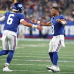 New York Giants QBs Jaxson Dart and Russell Wilson