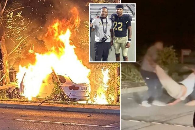 Jogador de futebol do exército corre o risco de levar o motorista do carro em chamas, conforme as linhas de energia abatidas desencadeadas no norte do estado de NY: 'verdadeiramente incrível'

