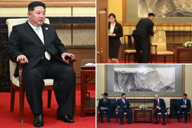 Kim Jong Un e Vladimir Putin sentados juntos.