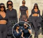 Kim e Khloé Kardashian e Kris Jenner coordenam em Skintight Activewear no Nikeskims NYC Evento de lançamento