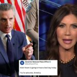 Kristi Noem bate o aviso 'realmente ameaçador' de Gavin Newsom: 'Em pânico imediatamente em minha família e amigos'