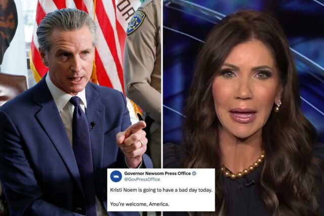 Kristi Noem bate o aviso 'realmente ameaçador' de Gavin Newsom: 'Em pânico imediatamente em minha família e amigos'


